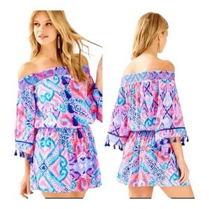 Lilly Pulitzer "Joelle" Off The Shoulder Tunic Dress‎ Printed Smocked XS